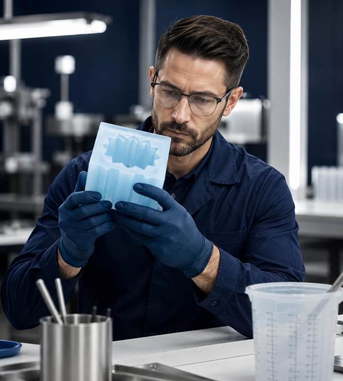 Engineer inspecting silicone mold