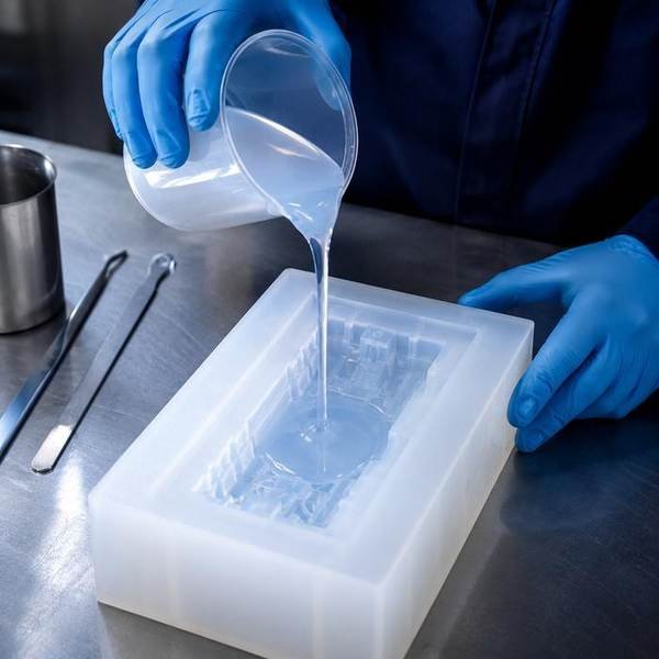Pouring silicone into mold